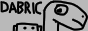 Gray background with some line art. The text "dabric" is drawn on top the left, with a multibot robot, and a raptor-thing on the right looking down-left to the robot guy.